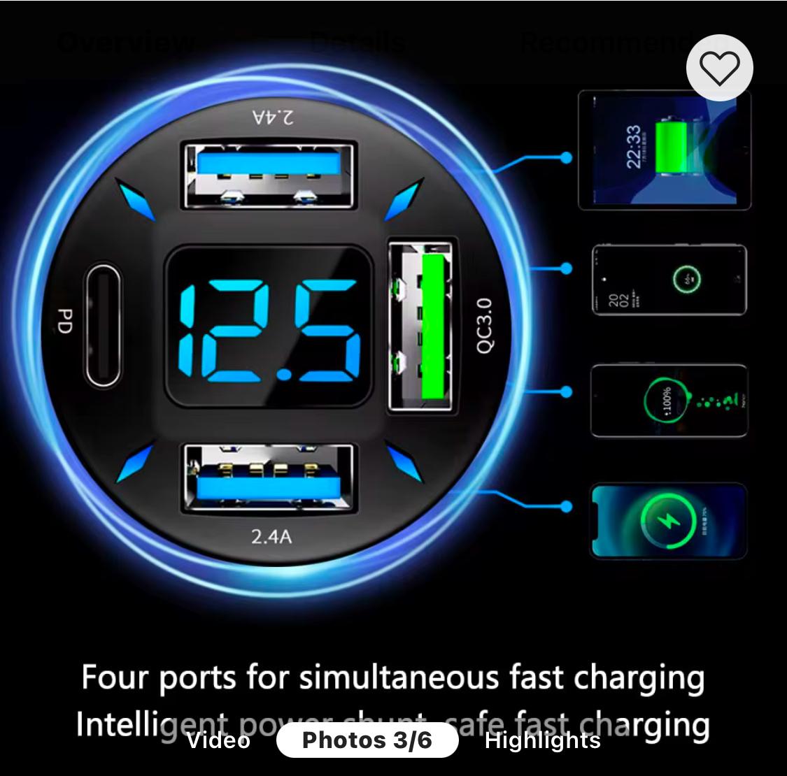 4 USB PORT SUPER FAST CAR CHARGER ADAPTER FOR IPONE SAMSUNG ANDRID CELL PHONE