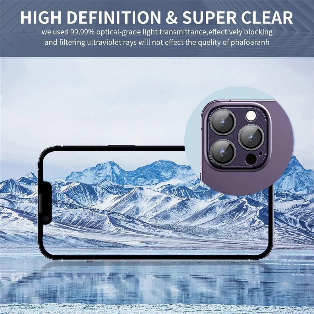 Camera Lens Metal Protector Glass For iPhone 14 Pro 13Pro 13 12 Pro Max Plus Full Cover Lens Protective Cap For iPhone 13 14Pro Tempered Glass Lens Film Metal Camera Screen Protection HD Clear Lens Protector