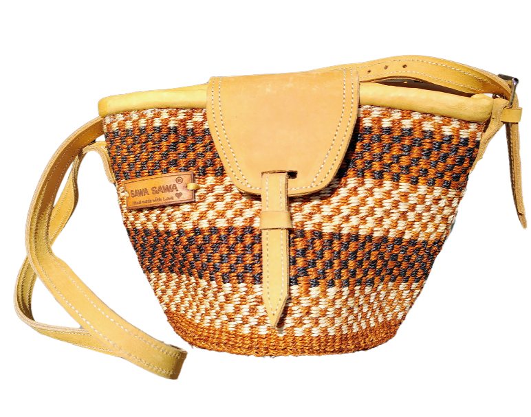 Life Damier Pattern Handwoven Sisal Straw Crossbody Shoulder Bag