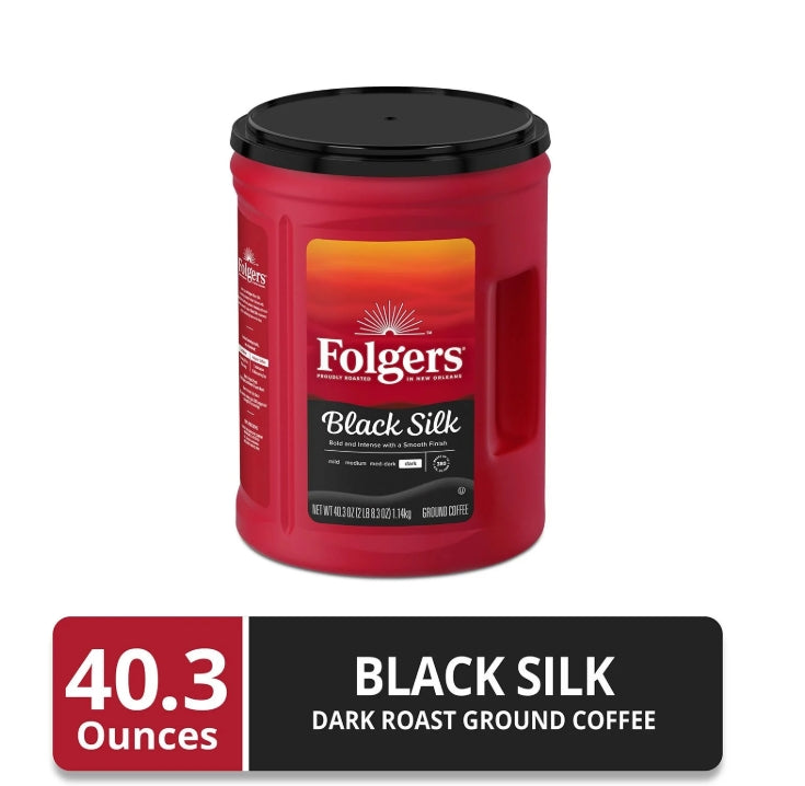 Folgers Dark Roast Ground Coffee, Black Silk, 40.3 oz