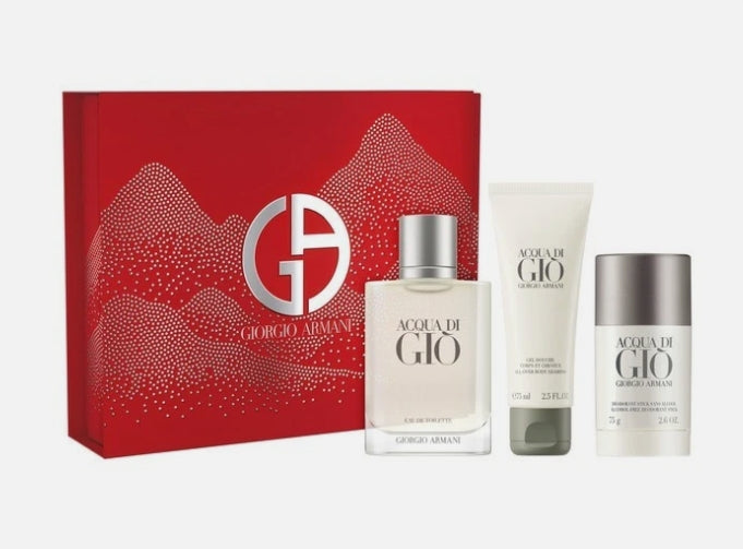 BY ARMANI ACQUA DI GIO 3 PCS SET FOR MEN: 3.3 EAU DE TOILETTE SPRAY + 2.5 BODY SHAMPOO + 2.6 DEODORANT STICK