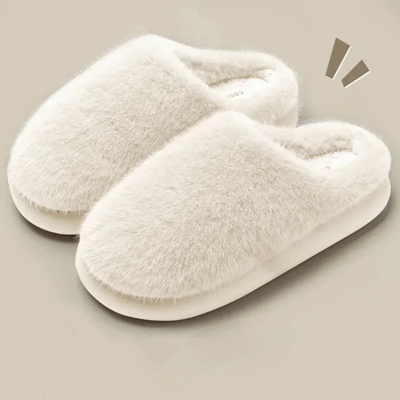 Plush Faux Fur Slippers with Slip-Resistant Soles for Winter