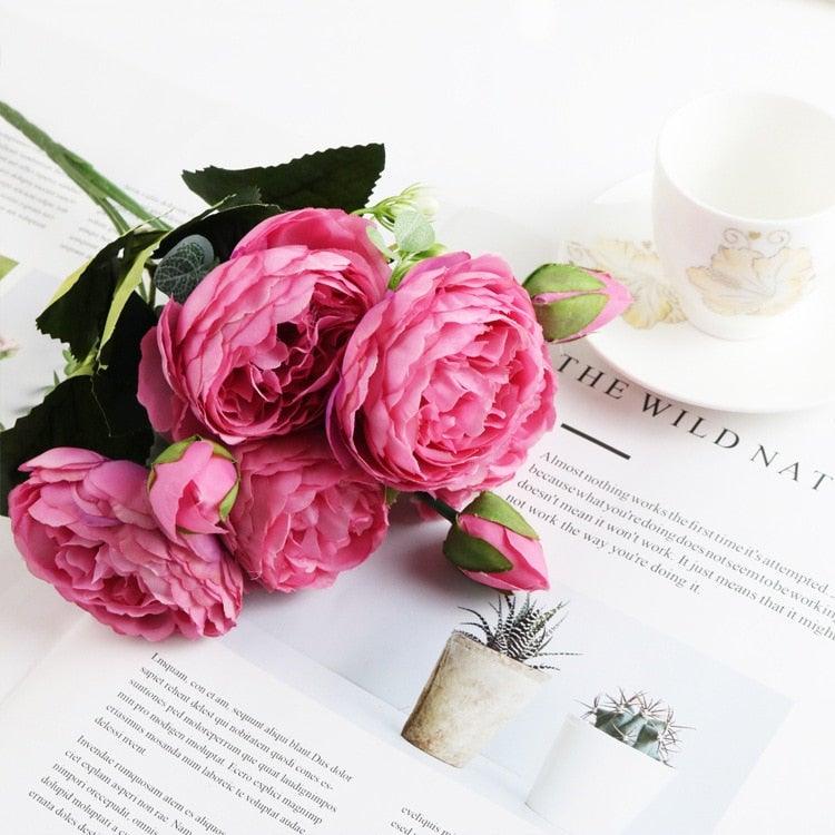 Artificial Roses Flowers Bundle Of Beautiful Silk Peony Bouquet For Home Wedding Party Scrapbook Decoration Accessories Artificial Rose Flowers Bouquet Silk Flowers Rose for Home Bridal Wedding Party Festival Decor
