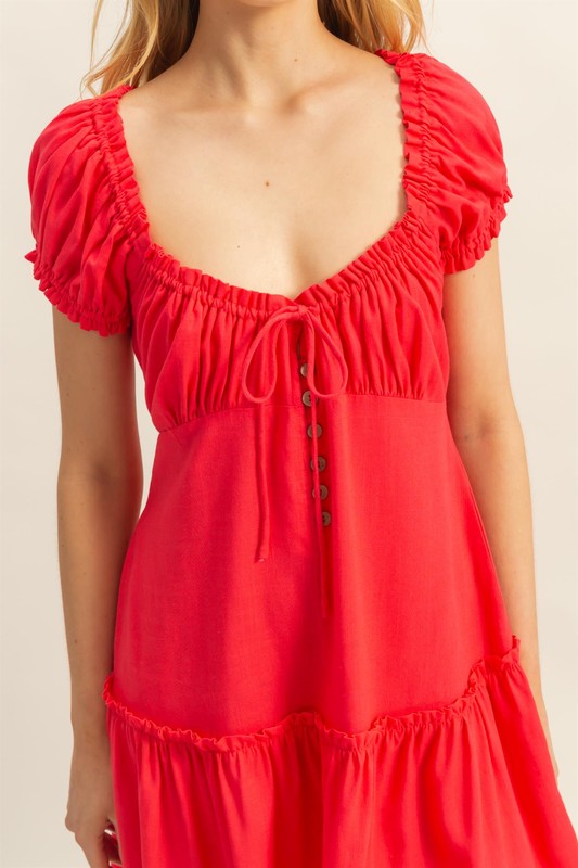 New Summer Ruched Frill Tiered Short Sleeve Mini Dress For Women – Playful, Sexy and Flirty Ruffled Mini Dress with Textured Ruched Detail