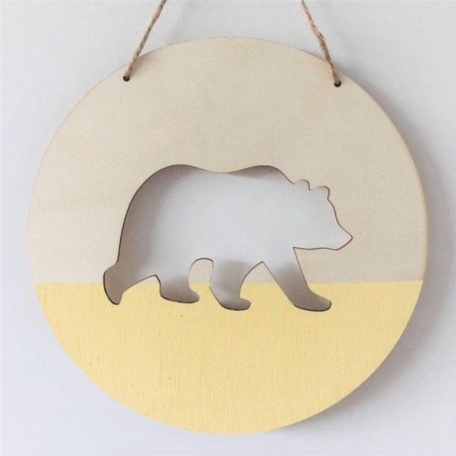 Handmade Hanging Ornaments Positive Slogan Banner Round Polar Bear Animal Statue Figurines Sculpture Wooden Ornaments Wood Chip Wall Pendant Cardboard For Kids Room Decoration Photo Props