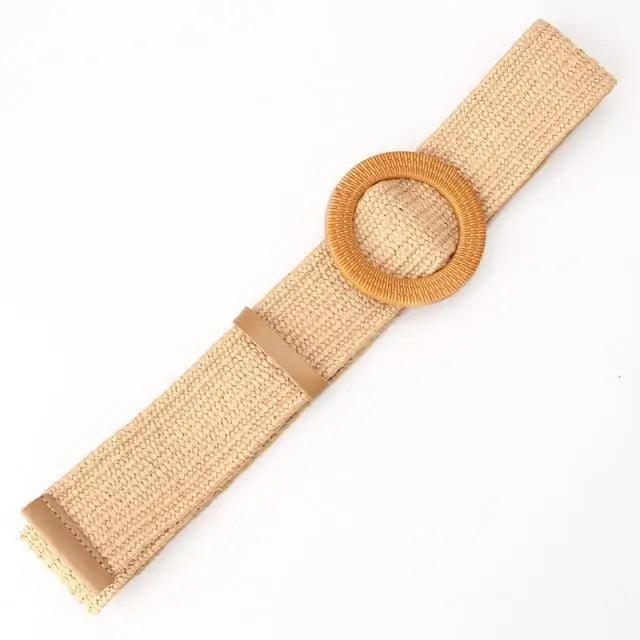 Round Women Waist Belt Classic Wooden Buckle Casual Style Buckle Simple Lightweight Waist Dress Band