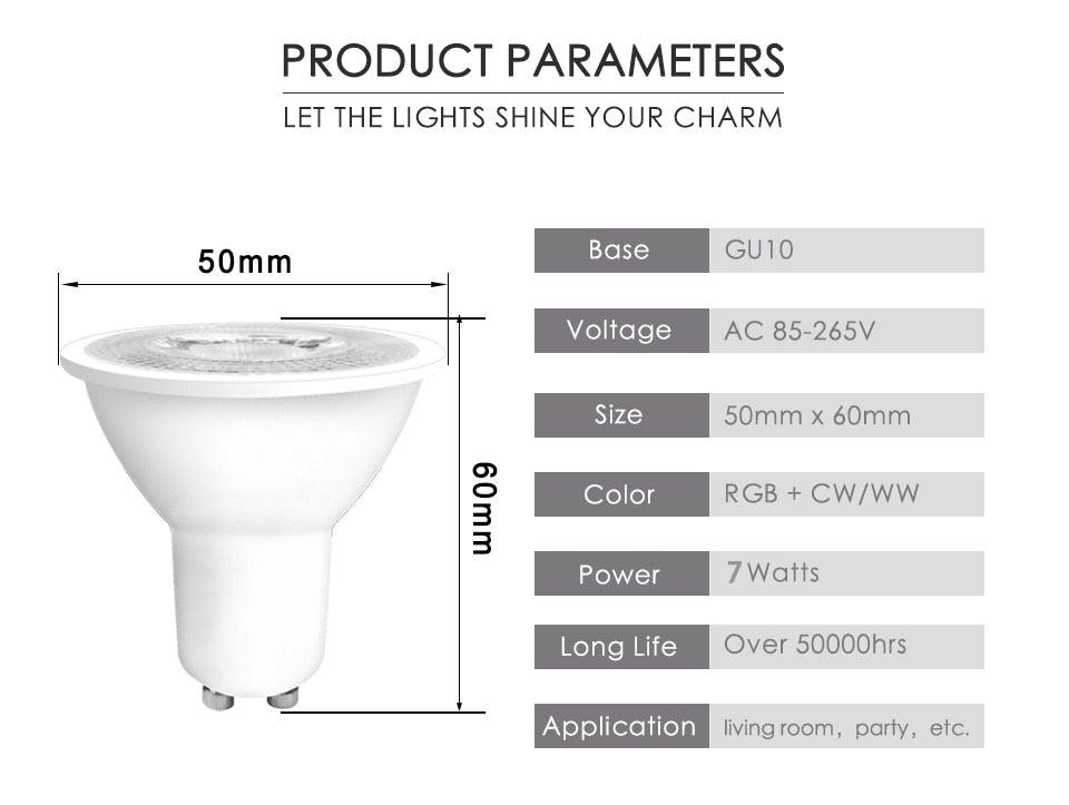 Smart For Home LED Light Bulb E27 E14 GU10 B22 220V 110V Spot Magic Changeable Lamp Lampada+IR Control Decoration RGB White Compatible with Alexa Google Home, RGBCW Smart GU10 Bulb, WiFi Smart LED Spot Light Bulb Indoor Decoration