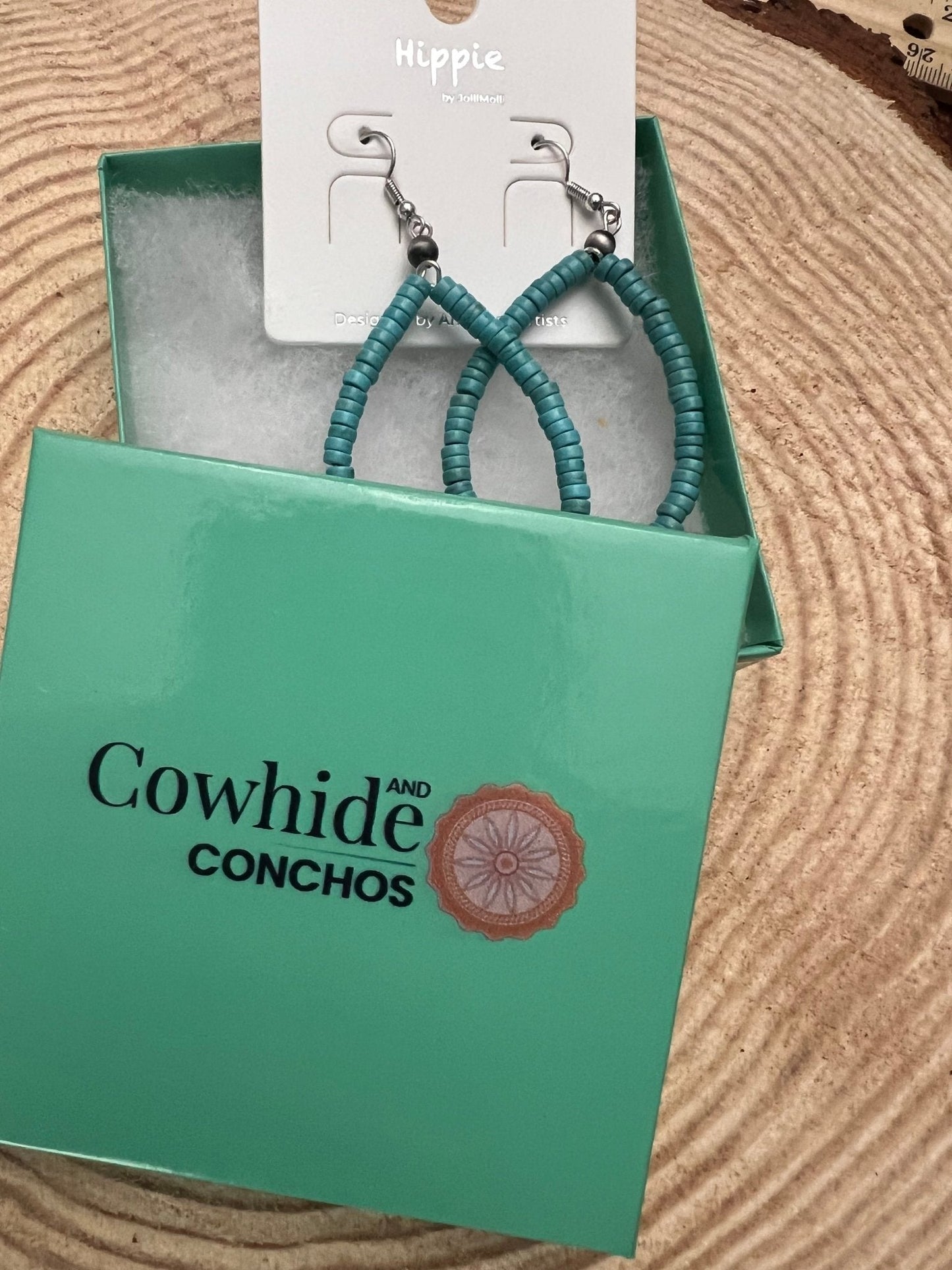 Western Teardrop Earrings with Faux Turquoise - 2 1/2 inch drop