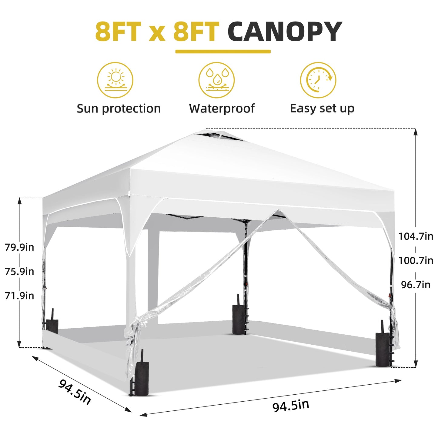 Ainfox 8ft x 8ft Pop Up Canopy Beach Tent with 4 Removable Clear PVC Sidewalls for Events, Parties, Camping