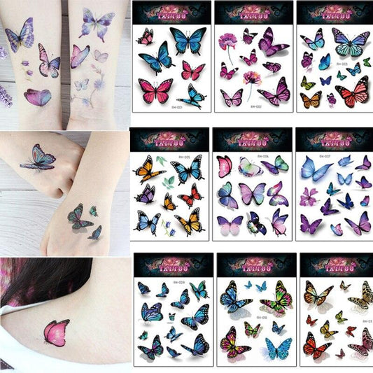 1 Pc Butterfly 3D Temporary Tattoo 52 Style Waterproof Butterfly Tattoos Stickers Temporary Colorful Design For Womens