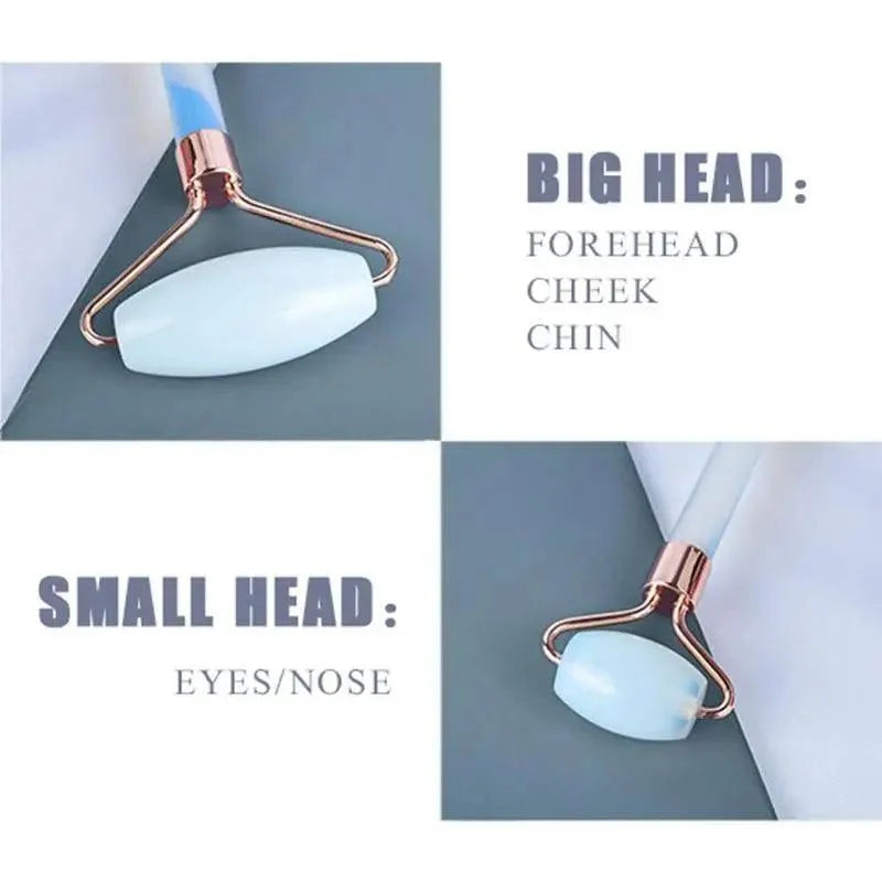 100% Natural Opal Clear Blue Roller Guasha Set - Massage Beauty Tools for Skin Firming Natural Glow and Stress Relief