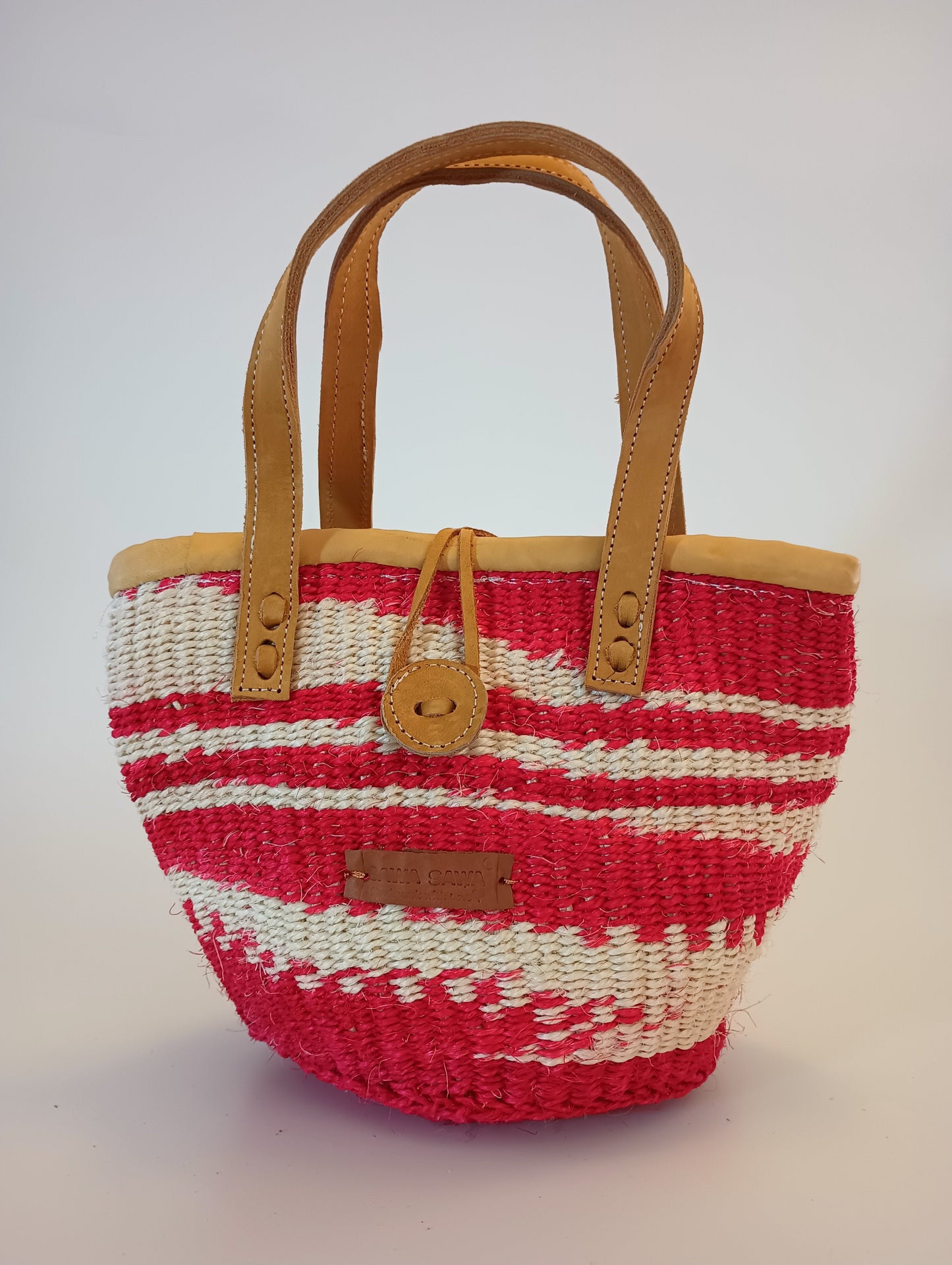 Brave Art Handmade Small Red and White Sisal Tote Bag