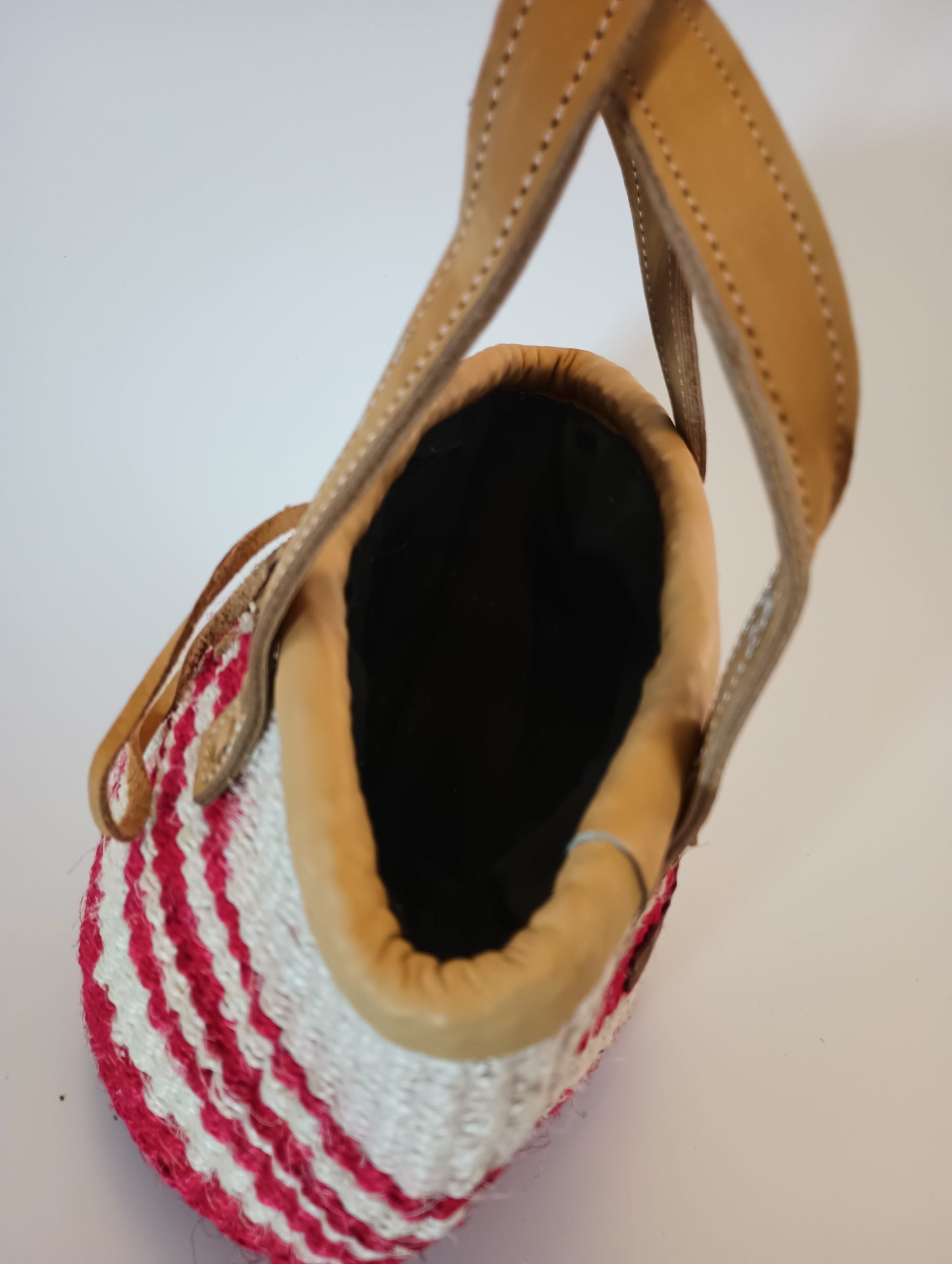 Brave Art Handmade Small Red and White Sisal Tote Bag