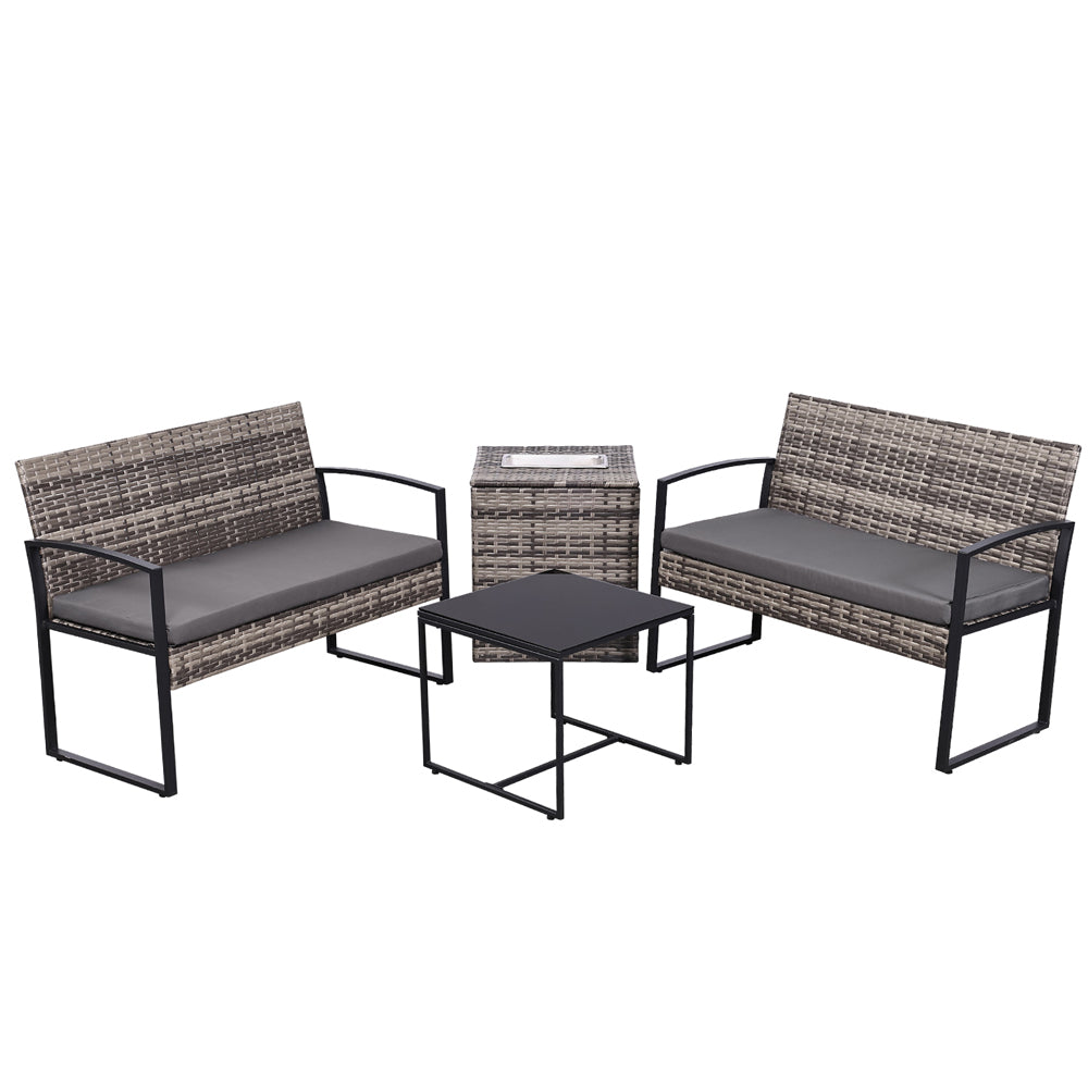 Ainfox 4 Piece Outdoor Patio Furniture Set with Ice Cooler Storage Box & Coffee Table for Outside, Garden, Balcony, Porch