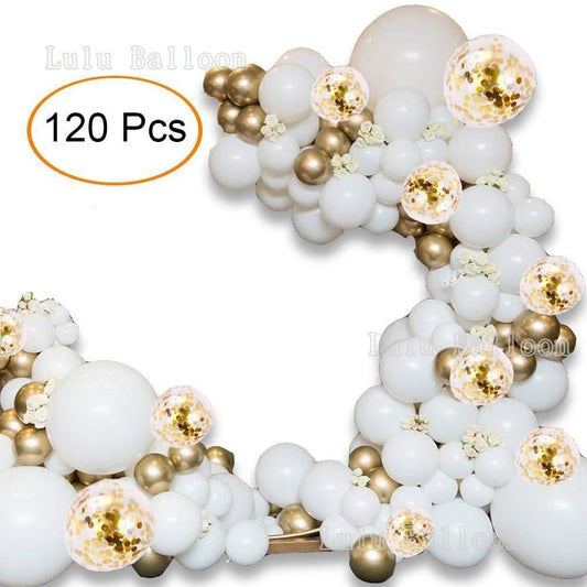 120pc White Gold Confetti Metallic Balloon Arch Kit For Wedding Birthday Party Decorations Baby Shower Party Balloons Garland Arch Kit for Bridal Shower Baby Shower Party Decoration