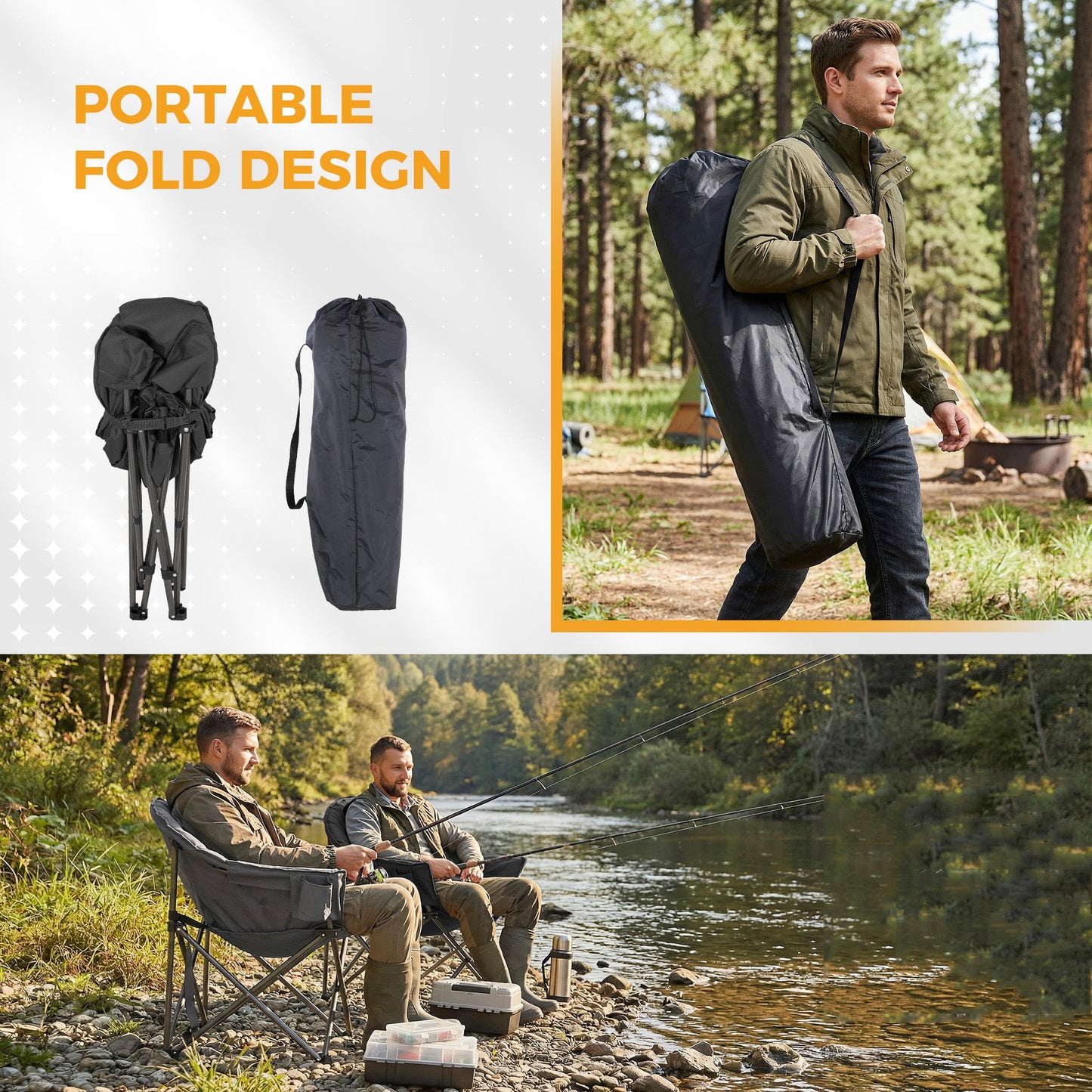 Ainfox 2PCS Oversized Camping Chair Folding Chair Camp Chair for Outdoor, Adults, Men and Women