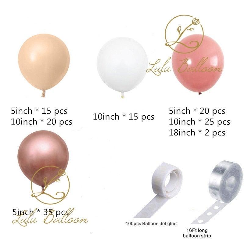 134 pcs Rosewood Beige And Chrome Gold Balloon Garland Kit For Girls Garden Tea Party Birthday Wedding Balloon Baby Shower Party Girl Birthday Decoration