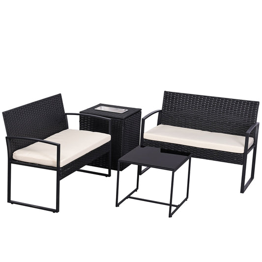 Ainfox 4 Piece Outdoor Patio Furniture Set with Ice Cooler Storage Box & Coffee Table for Outside, Garden, Balcony, Porch