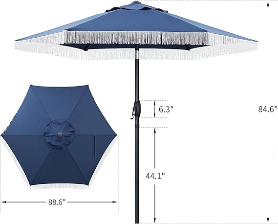 Ainfox 7.5ft Boho Patio Umbrella with Fringe, Outdoor Tassel Umbrella, Waterproof Sun Protection Umbrella