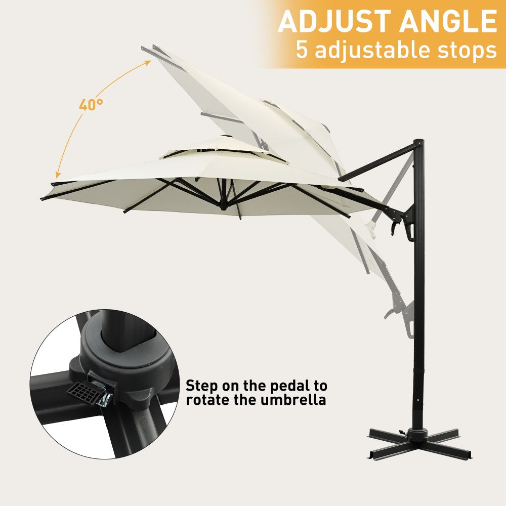 Ainfox 10ft Double Top Heavy-Duty Patio Cantilever Umbrella with Cross Base,5-Year-Non-Fading Outdoor Large Offset Hanging Aluminum Rotation Sun Shade Umbrella with 360°Rotation Adjustable