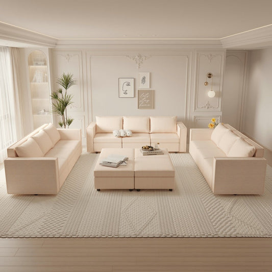 Ainfox 13-Seat Modular Sectional Sofa Sleeper Sofa Flannel Sofa with Storage Seat Beige