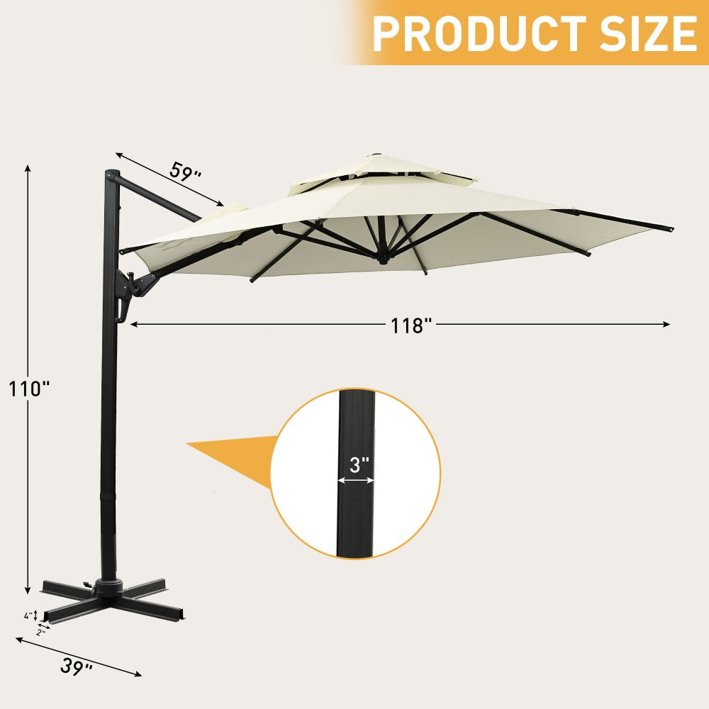 Ainfox 10ft Double Top Heavy-Duty Patio Cantilever Umbrella with Cross Base,5-Year-Non-Fading Outdoor Large Offset Hanging Aluminum Rotation Sun Shade Umbrella with 360°Rotation Adjustable