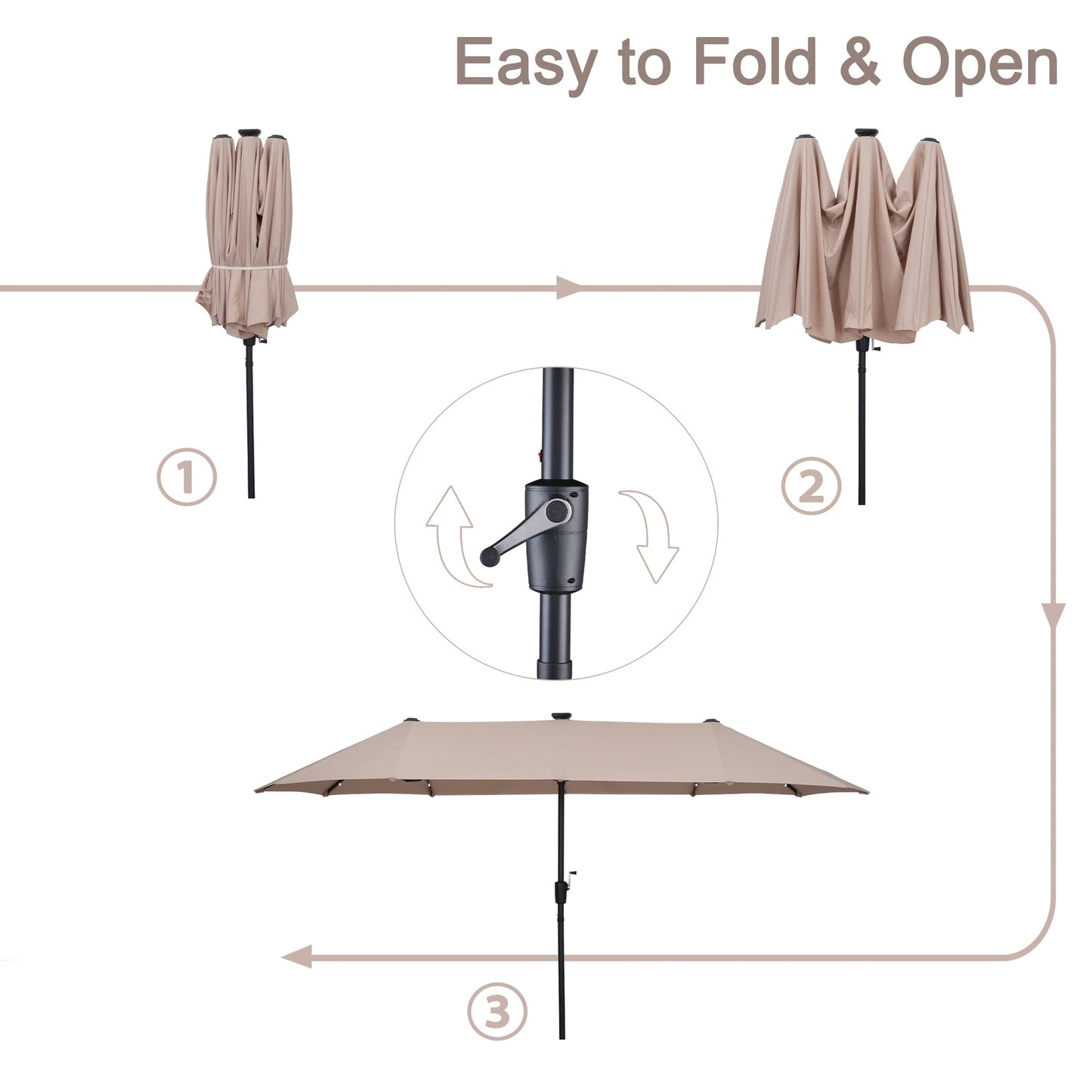 Ainfox 13ft Large Patio Umbrella with Solar Lights, Outdoor Double-Sided Rectangle Market Heavy Duty Umbrellas without Base