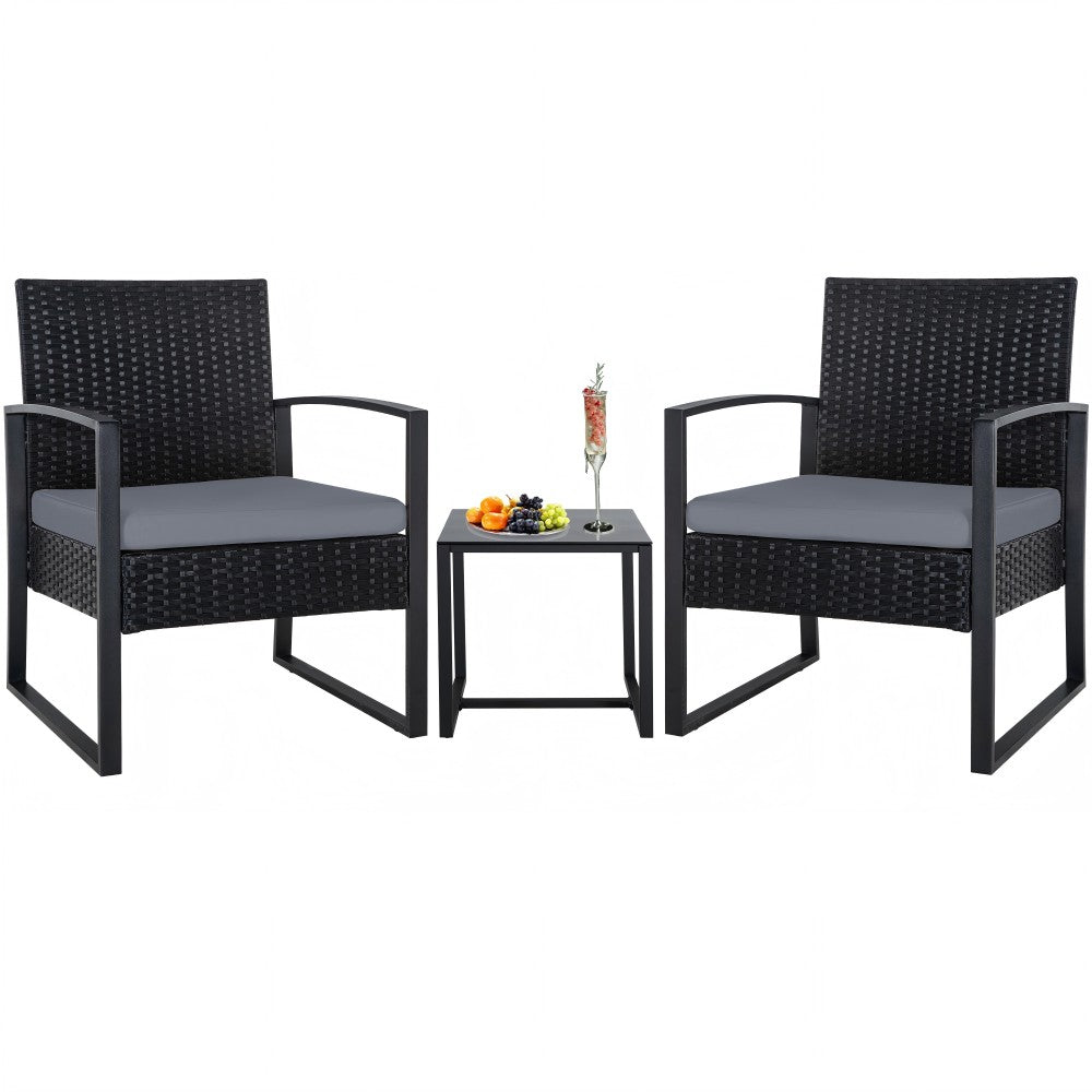 Ainfox  3 Pieces Outdoor Patio Sofa Set, Patio Bistro Set, All-Weather Wicker Conversation Set