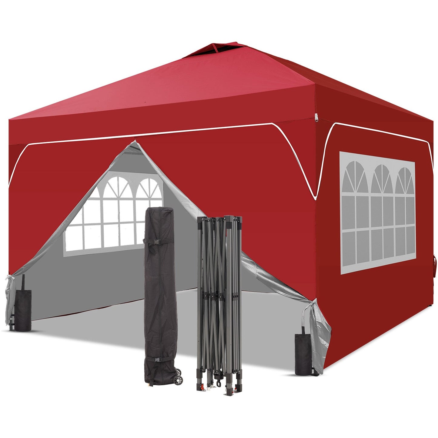 Ainfox 12ftx12ft Pop Up Canopy Tent with 4 Sidewalls One Push Tent Canopy with Wheeled Carry Bag, 8 Stakes and 4 Ropes