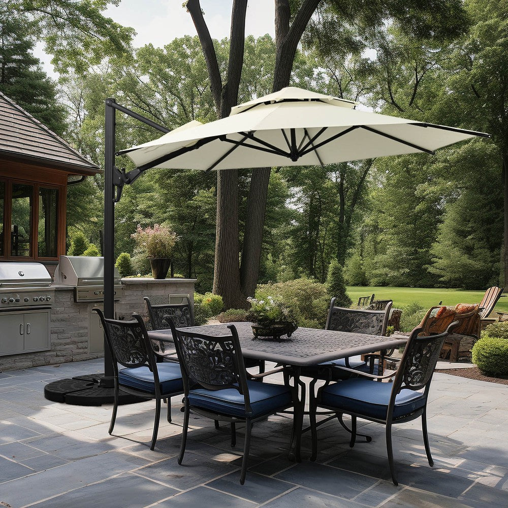 Ainfox 10ft Double Top Heavy-Duty Patio Cantilever Umbrella with Cross Base,5-Year-Non-Fading Outdoor Large Offset Hanging Aluminum Rotation Sun Shade Umbrella with 360°Rotation Adjustable