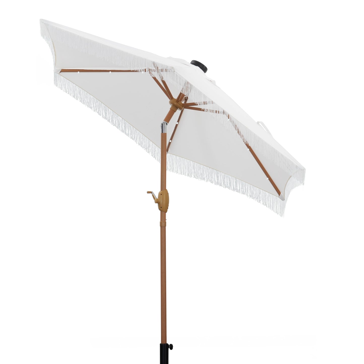Ainfox 7.5ft Boho Fringe Patio Umbrella with Solar LED Lights, UV Protected Outdoor Umbrella