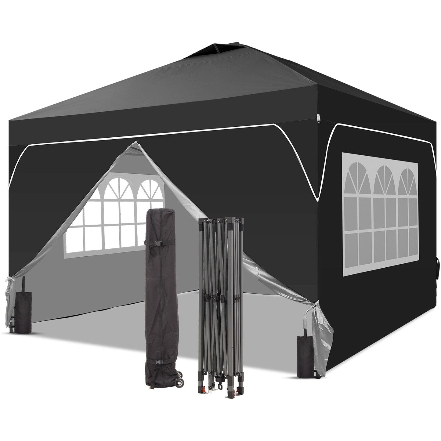 Ainfox 12ftx12ft Pop Up Canopy Tent with 4 Sidewalls One Push Tent Canopy with Wheeled Carry Bag, 8 Stakes and 4 Ropes