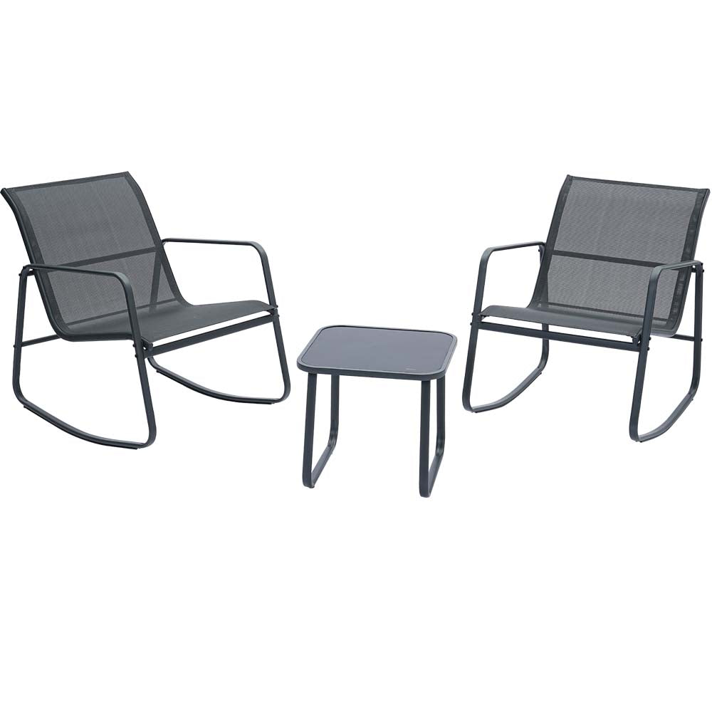 Ainfox 3 Piece Balcony Bistro Set, Outdoor Furniture with Textilene Chairs & Coffee Table, Black