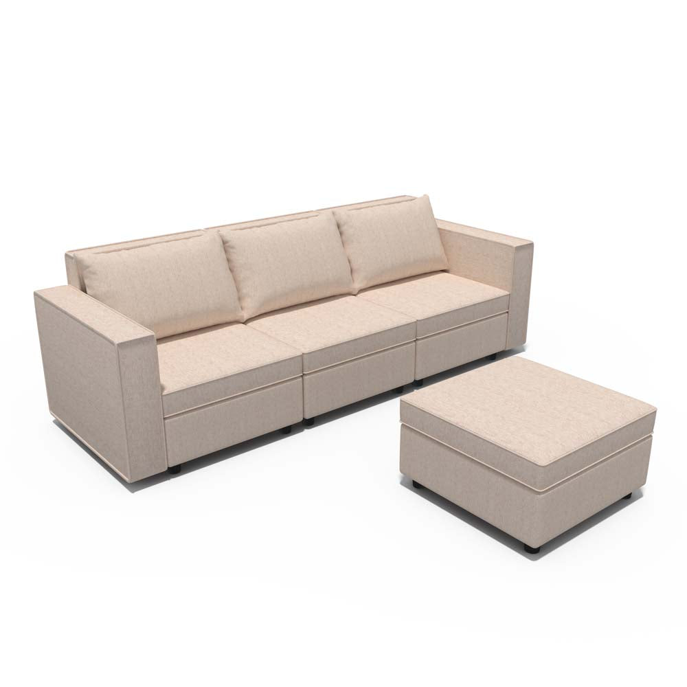 Ainfox 3-Seat and 1-Ottoman Modular Sectional Sofa Sleeper Sofa Flannel Sofa with Storage Seat