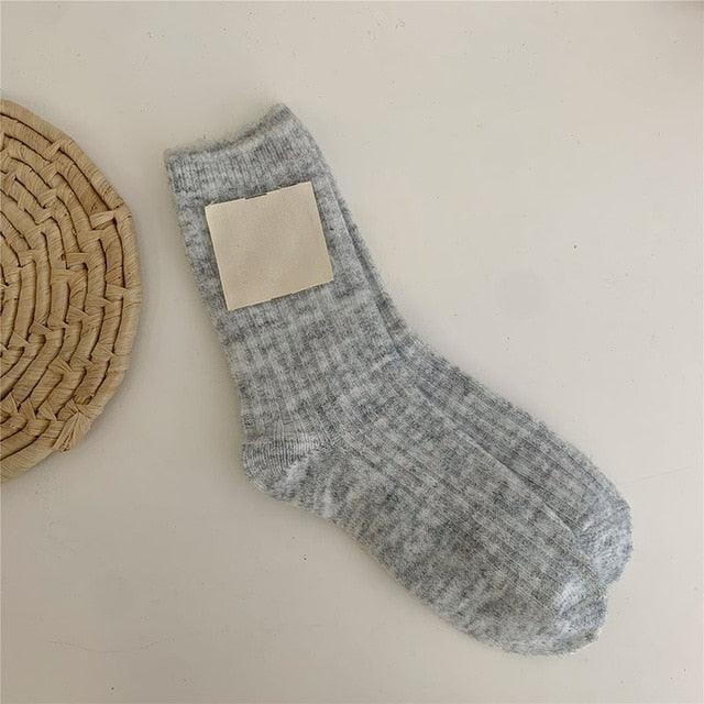 1Pair Ladies Pile Socks for Autumn Winter Pure Cotton Socks Solid Color Keep Warm Women Socks Mid Tube Socks Thickening Cashmere Socks For Men And Women