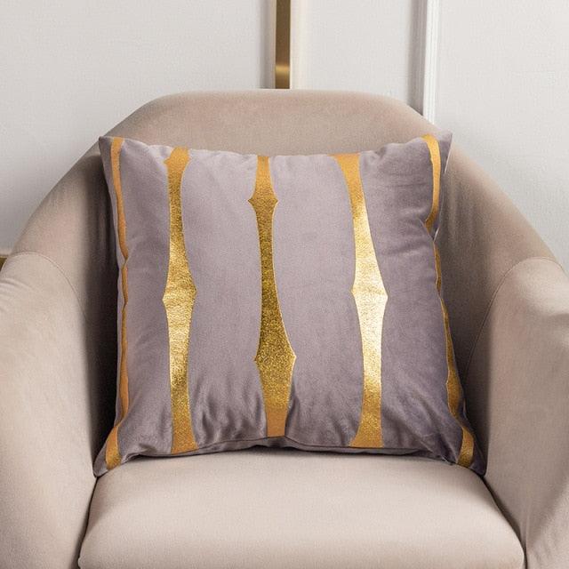 2021 Fashion Striped Pillowcase Festival Home Bronzing Square Decorative Throw Pillow Cover With Gold Striped Cushion Cases Modern Luxury Pillowcases Cushion Cover Soft Fabric Pillow Cases Decorative 45x45CM