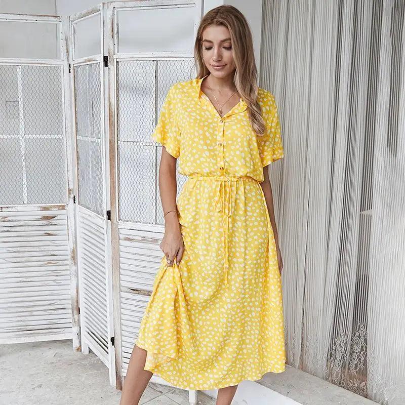 2021 Fashion Summer Dress Women Polka Dot Print High Waist Vintage Dresses - Luxury Fashion Dresses For Women
