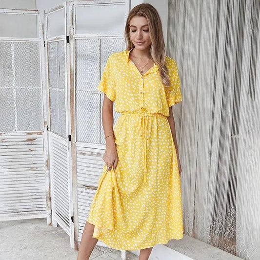 2021 Fashion Summer Dress Women Polka Dot Print High Waist Vintage Dresses - Luxury Fashion Dresses For Women