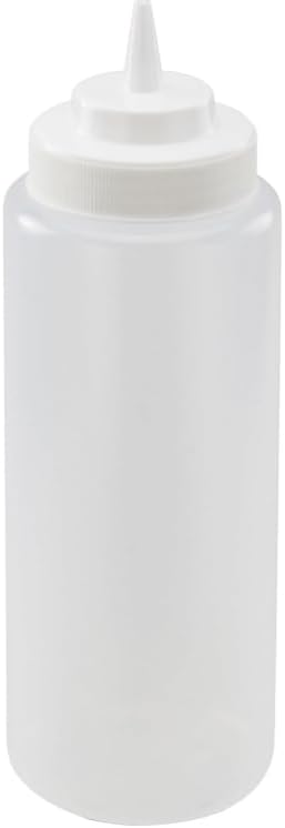 Clear 32 fl oz squeeze bottle with pointed dispensing nozzle