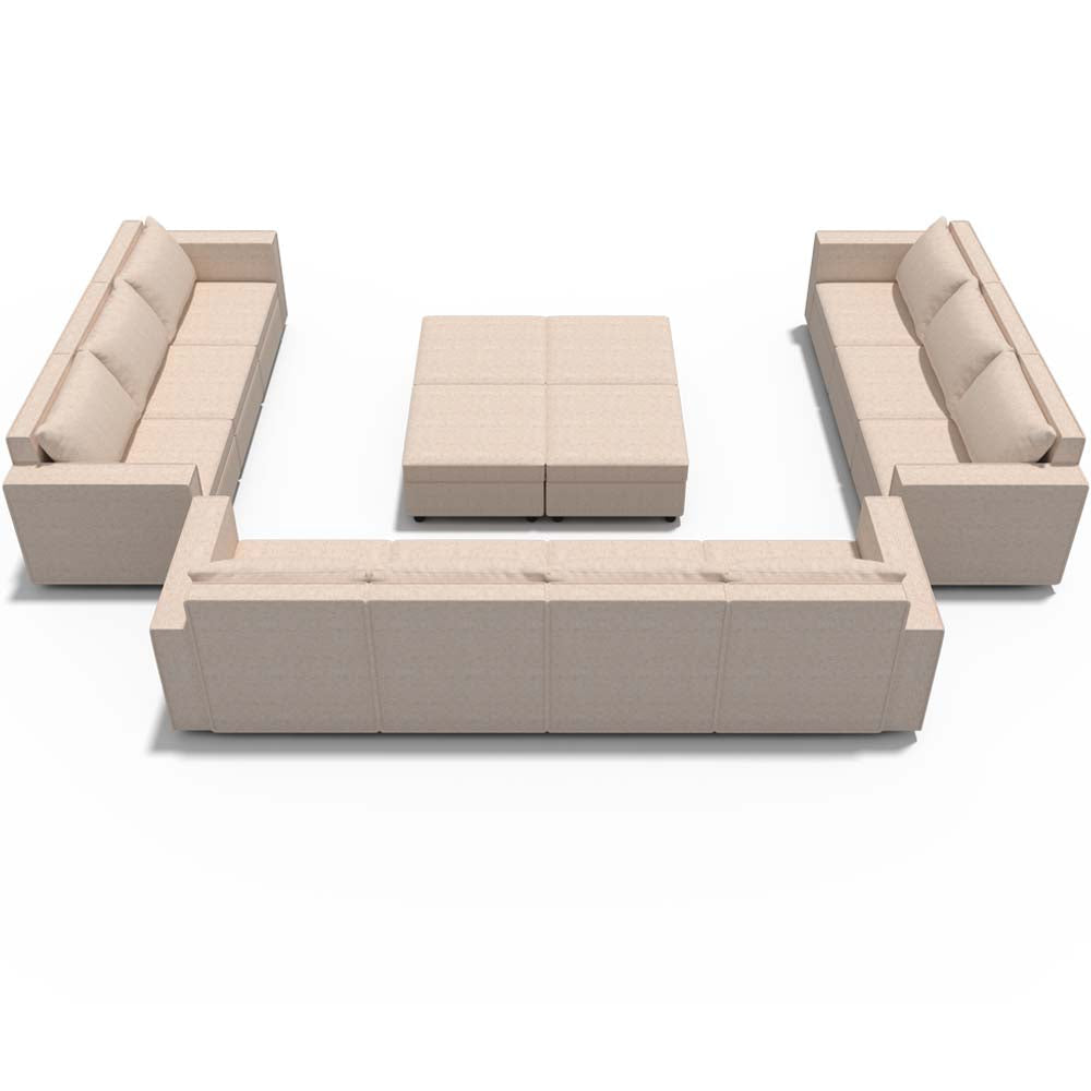 Ainfox 14-Seat Modular Sectional Sofa Sleeper Sofa Flannel Sofa with Storage Seat Beige