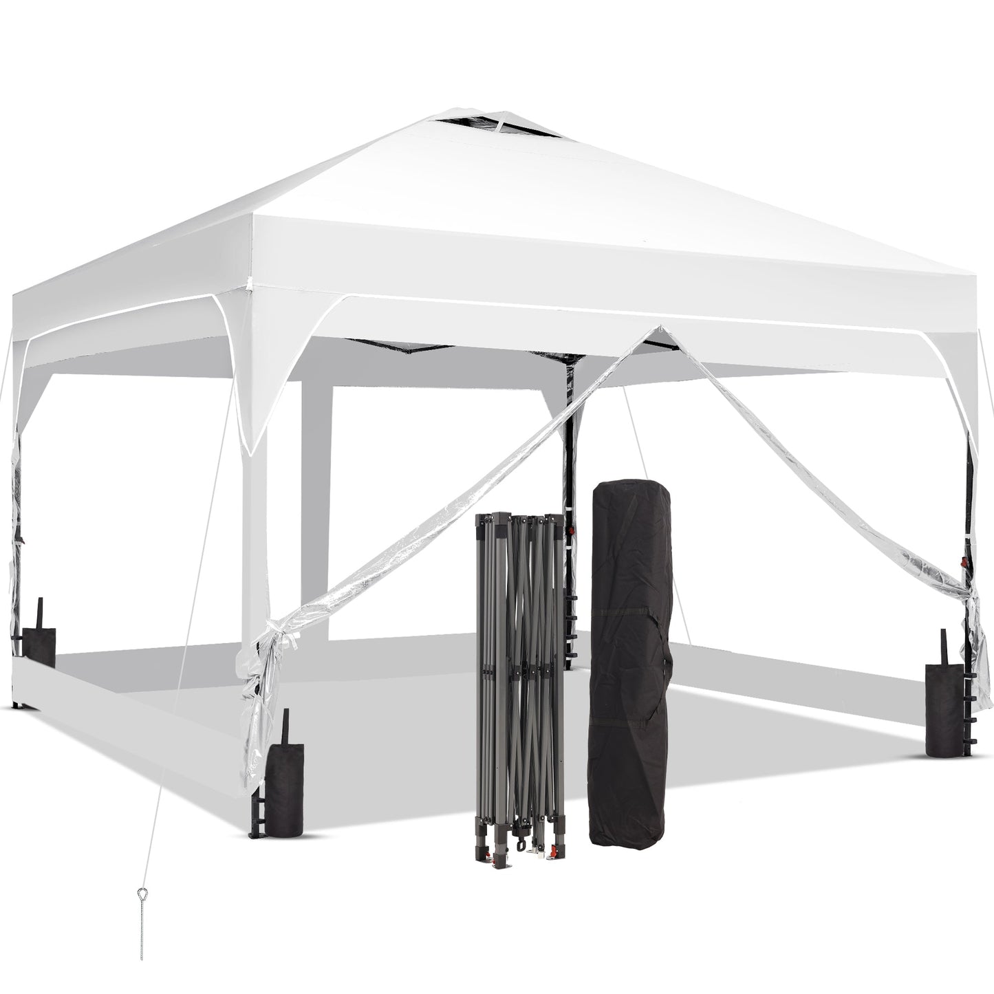 Ainfox 8ft x 8ft Pop Up Canopy Beach Tent with 4 Removable Clear PVC Sidewalls for Events, Parties, Camping