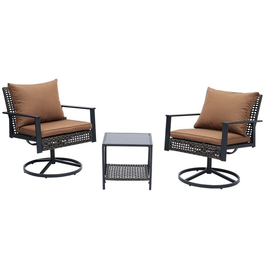 Ainfox 3PCS Patio Sofa With 2 Metal Swivel Chair And Coffee Table For Indoor Outdoor