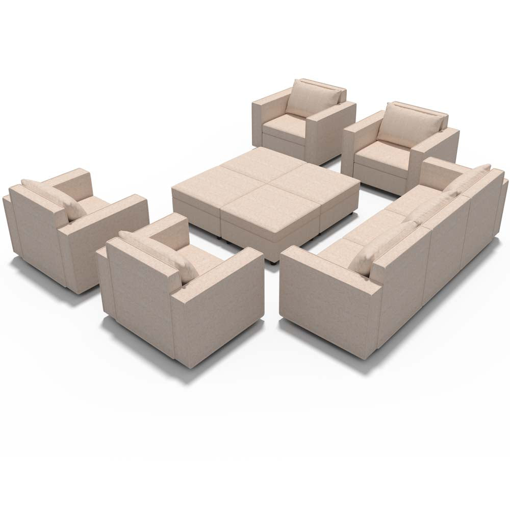 Ainfox 11-Seat Modular Sectional Sofa Sleeper Sofa Flannel Sofa with Storage Seat Beige