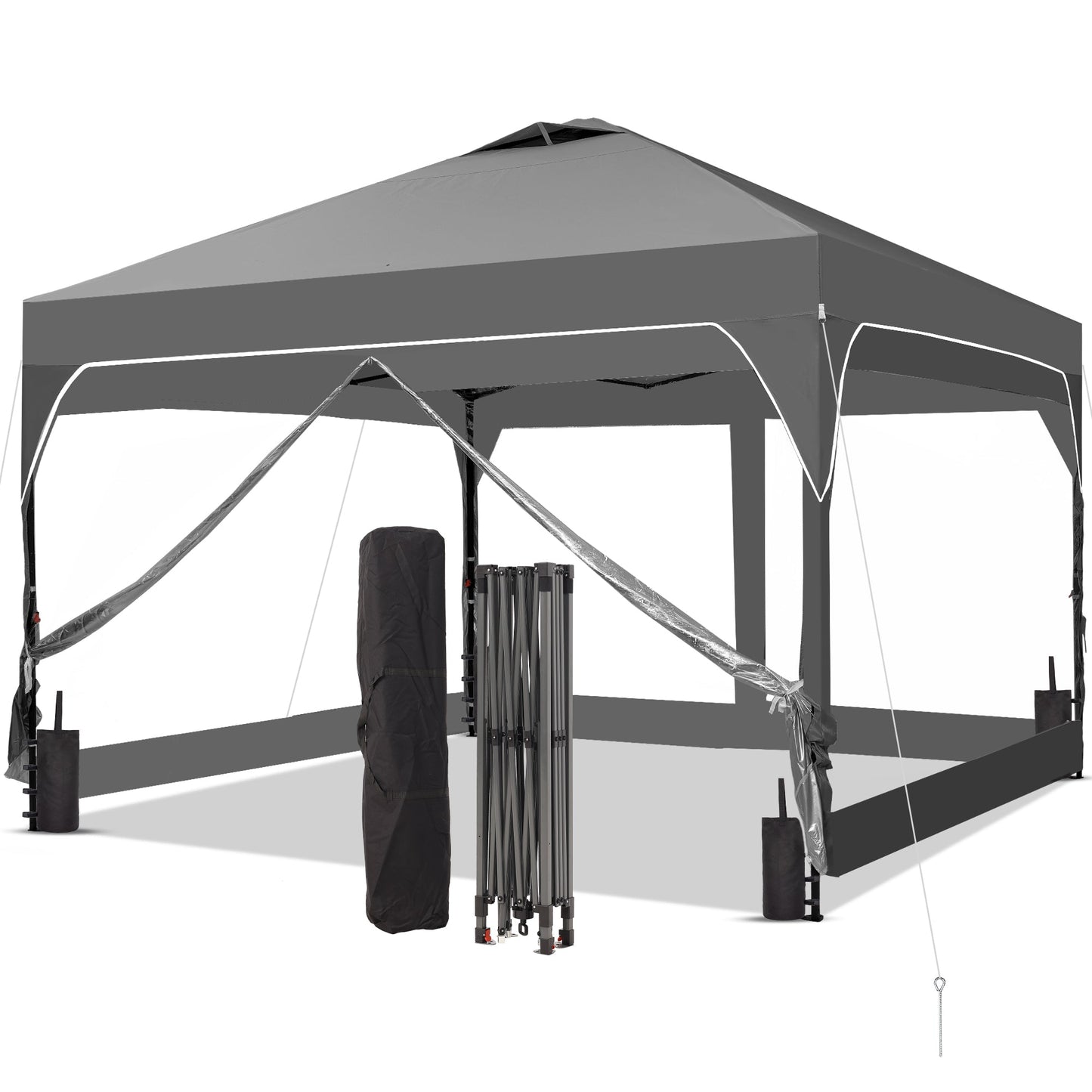 Ainfox 8ft x 8ft Pop Up Canopy Beach Tent with 4 Removable Clear PVC Sidewalls for Events, Parties, Camping