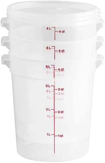 4 Qt. Round Translucent Food Storage Container with Lid, Polypropylene, BPA Free, 3 Pack