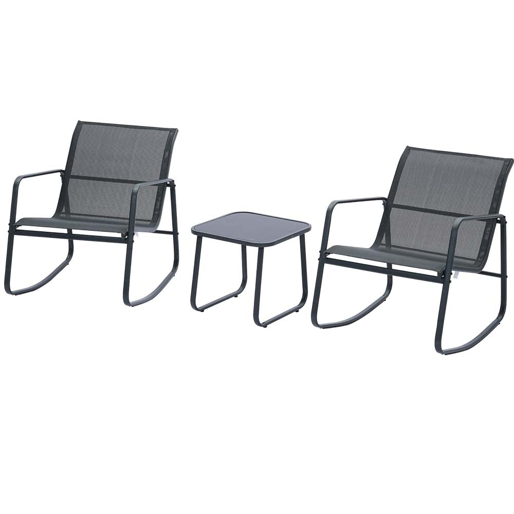 Ainfox 3 Piece Balcony Bistro Set, Outdoor Furniture with Textilene Chairs & Coffee Table, Black