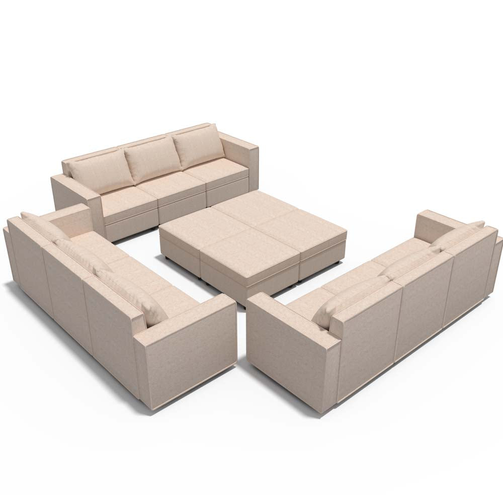 Ainfox 13-Seat Modular Sectional Sofa Sleeper Sofa Flannel Sofa with Storage Seat Beige