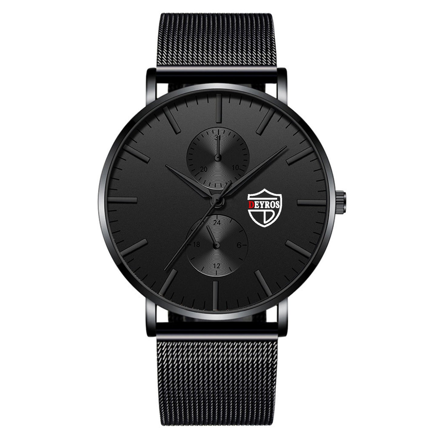 Black 3Bar Watch Men Women'S Watches Ladies Watch With Crystals  Fashion Stainless Steel Band Comfortable Wristwatch