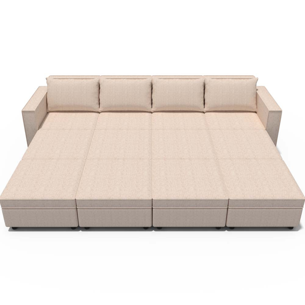 Ainfox 12-Seat Modular Sectional Sofa Sleeper Sofa Flannel Sofa with Storage Seat Beige