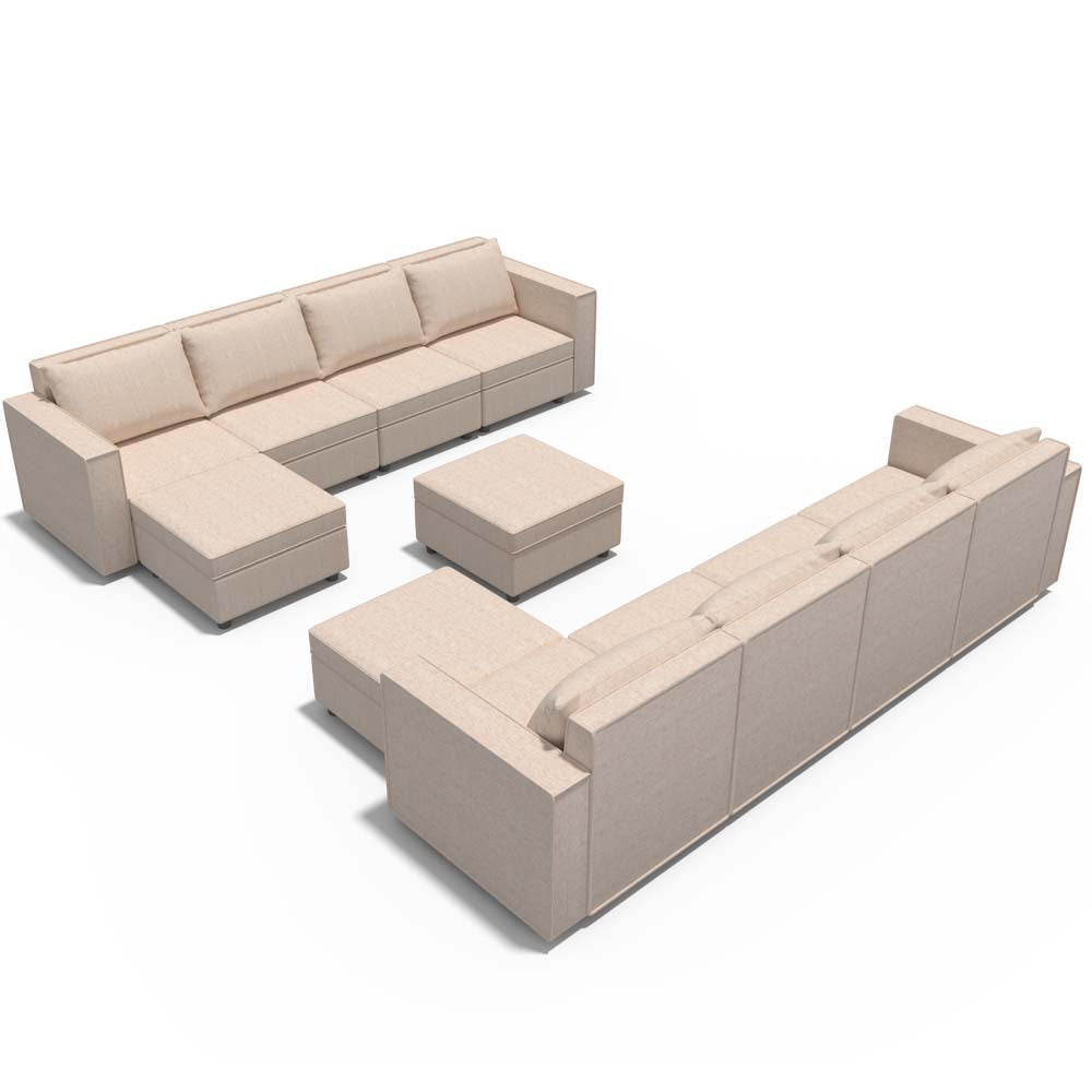 Ainfox 11-Seat Modular Sectional Sofa Sleeper Sofa Flannel Sofa with Storage Seat Beige